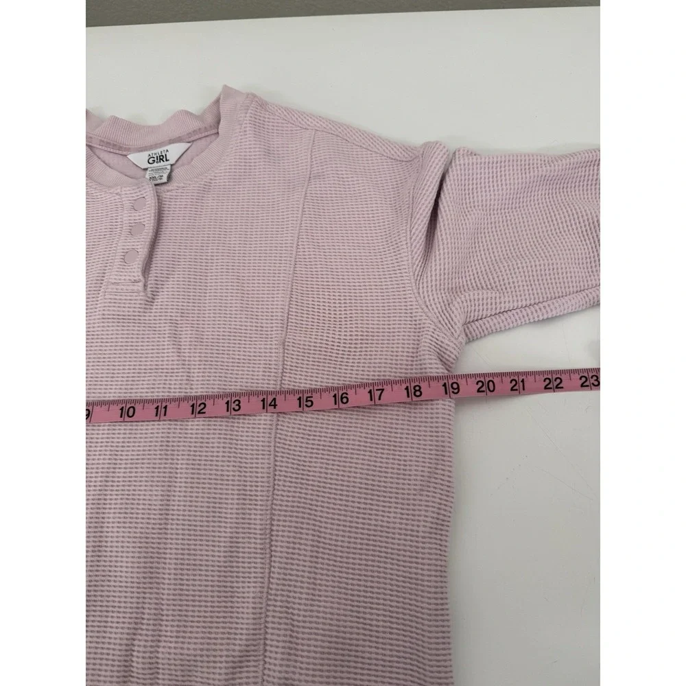 Athleta Girl Pink Waffle Knit Sweatshirt Top Girls Size XXL 16 Henley Thumbholes